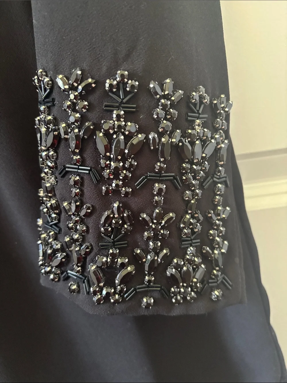 J. Crew Black Beaded Long-Sleeve Shift Dress